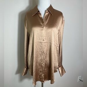 Express Elegant Flowy Satin Button-Up Blouse